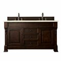 James Martin Vanities Brookfield 60in Double Vanity, Burnished Mahogany w/ 3 CM Eternal Marfil Quartz Top 147-114-5661-3EMR